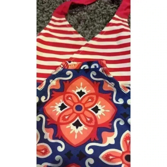 Girls Tea Collection Orange Blue Striped One-Piece Keyhole Swimsuit Size 6 - Picture 3 of 4